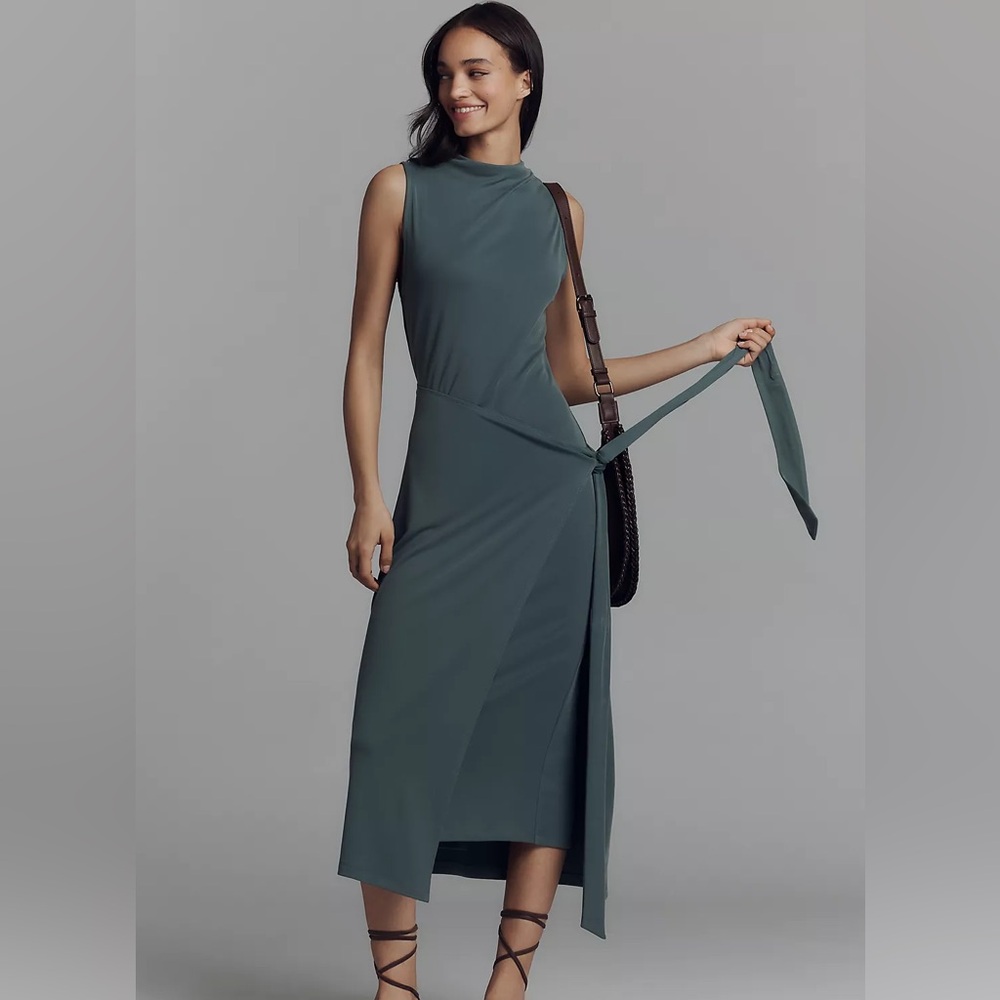 Good American x Anthropologie Sleeveless Mock-Neck Ribbed Knit Wrap Dress